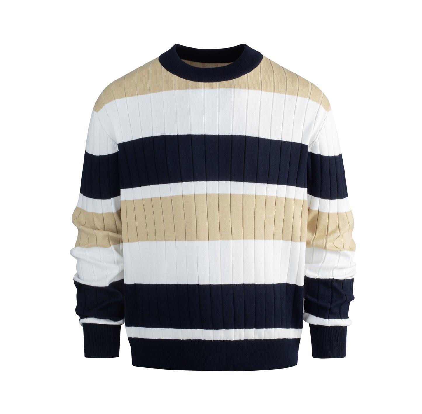 Men's Casual Contrast Color Striped Pullover