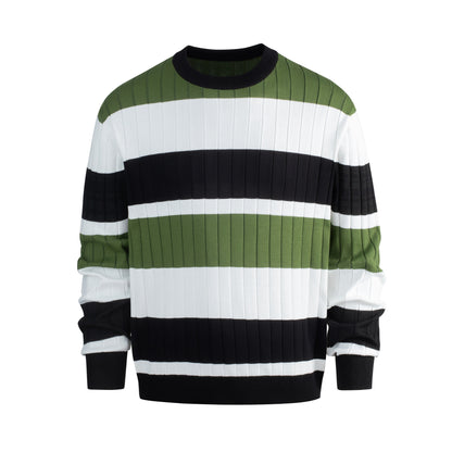 Men's Casual Contrast Color Striped Pullover