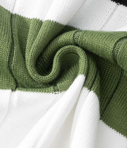 Men's Casual Contrast Color Striped Pullover