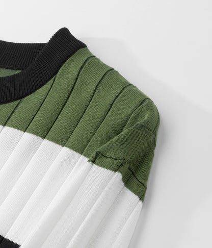 Men's Casual Contrast Color Striped Pullover