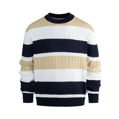Men's Casual Contrast Color Striped Pullover